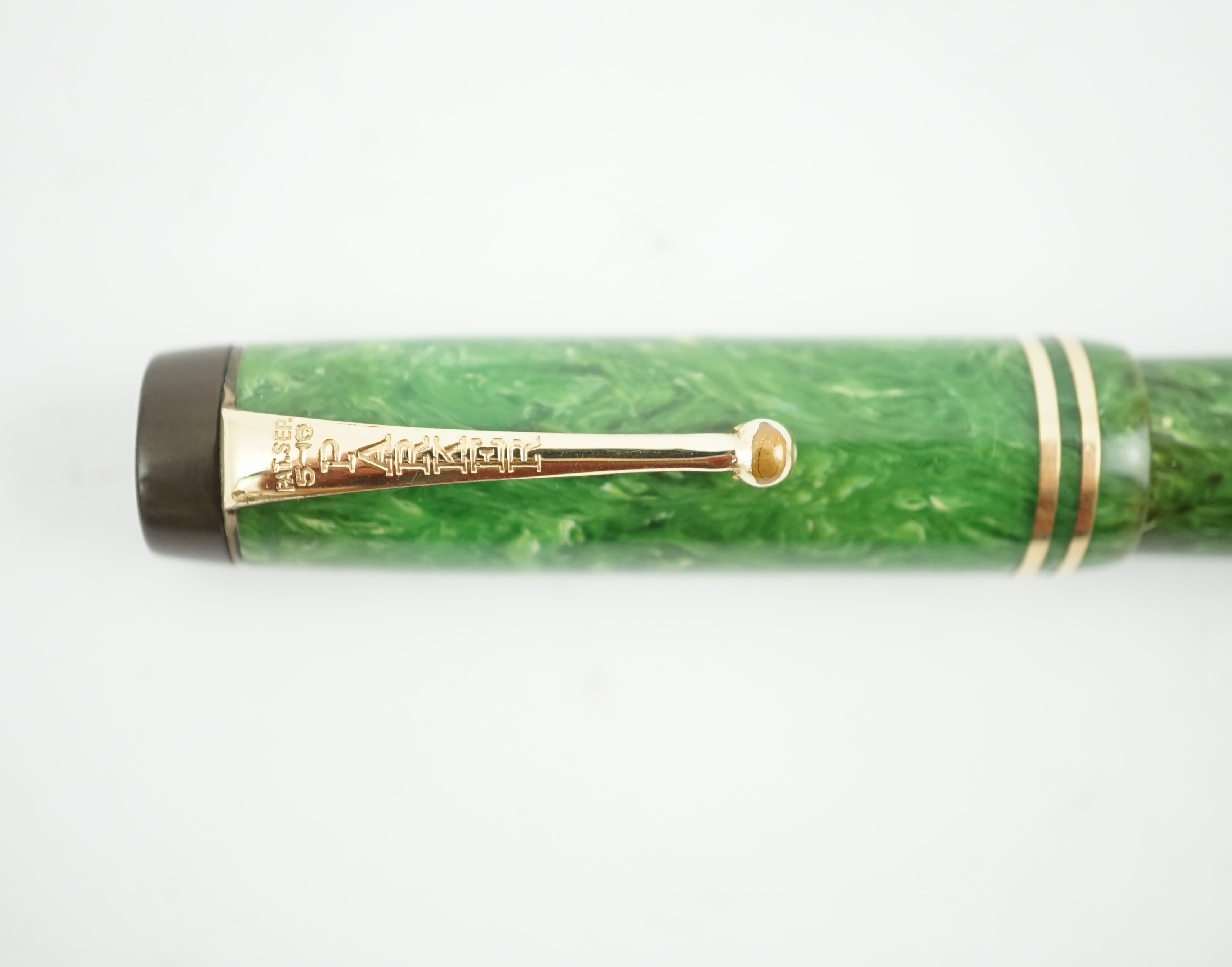 A Parker Duofold Streamline Senior in jade green